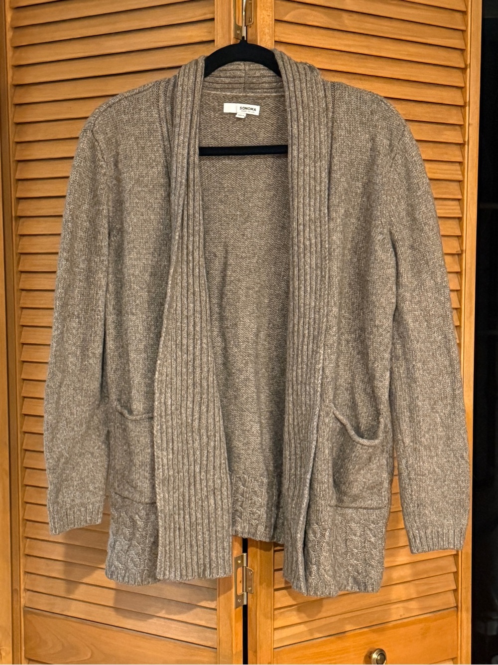 Gray Heathered Cardigan Open Front Shawl Collar Knit Casual Layering Sweater